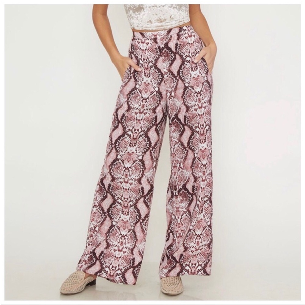 Mauve Snakeskin Print Palazzo Pants